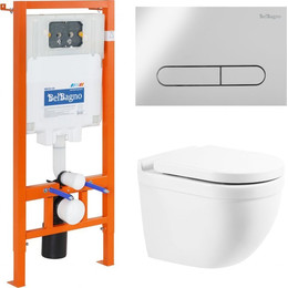 Инсталляция с подвесным безободковым унитазом BelBagno Senso-R BB017CHR/BB865SC/BB002-80/BB005-PR-CHROME (кнопка смыва Prospero, хром) фото 