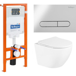 Инсталляция с подвесным безободковым унитазом BelBagno Uno BB3105CHR/SC/BB002-80/BB005-PR-CHROME (кнопка смыва Prospero, хром) фото 