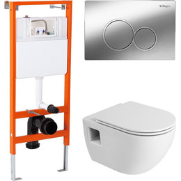 Инсталляция BelBagno с подвесным безободковым унитазом Cezares Eco CZR-526-TH-R/CZR-2040-SC/BB097/R.CR фото 