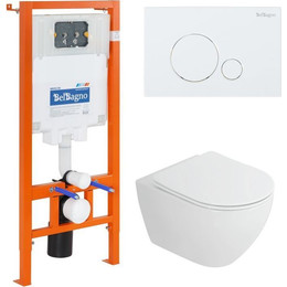 Инсталляция BelBagno с подвесным безободковым унитазом Cezares Stylus-Tor CZR-6601-TH-TOR/CZR2316SC/BB002-80/BB014-SR-BIANCO (кнопка смыва Sfera, белый) фото 