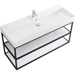 Консоль подвесная с раковиной Cezares CADRO-120/46/58-2C-SO-MET-ST 120 см, Nero/Bianco фото 