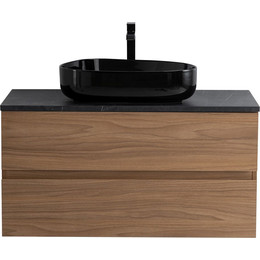 Тумба подвесная со столешницей Cezares MOLVENO 46-100-2C-SO-NC 100 см, Noce Chiaro/Marmo Nero Opaco фото 