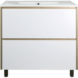 Тумба напольная с раковиной Стиль Stella 80/2Н см, дуб дымчатый/белый фото 