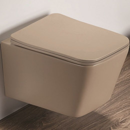 Унитаз подвесной CeramaLux Rimless 5170MC с крышкой микролифт, капучино матовый, Цвет производителя: коричневый фото 