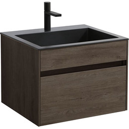 Тумба подвесная с раковиной Vincea Chiara 60 см VMC-2C600RO (раковина черная VCB-13600B), тёмный дуб фото 