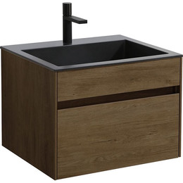 Тумба подвесная с раковиной Vincea Chiara 60 см VMC-2C600TO (раковина черная VCB-13600B), дуб табак фото 