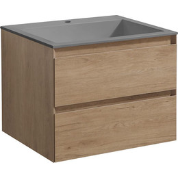 Тумба подвесная с раковиной Vincea Luka 60 см VMC-2L600NO (раковина серая VCB-13600G), натуральный дуб фото 