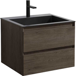 Тумба подвесная с раковиной Vincea Luka 60 см VMC-2L600RO (раковина черная VCB-13600B), тёмный дуб фото 