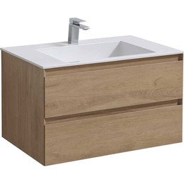 Тумба подвесная с раковиной Vincea Luka 80 см VMC-2L800NO (раковина белая VCB-13800W), натуральный дуб фото 