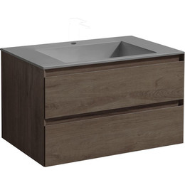 Тумба подвесная с раковиной Vincea Luka 80 см VMC-2L800RO (раковина серая VCB-13800G), тёмный дуб фото 
