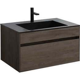 Тумба подвесная с раковиной Vincea Chiara 80 см VMC-2C800RO (раковина черная VCB-13800B), тёмный дуб фото 