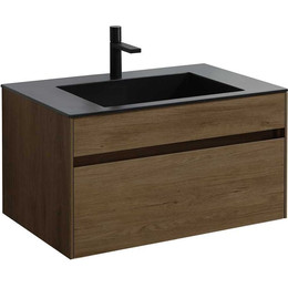 Тумба подвесная с раковиной Vincea Chiara 80 см VMC-2C800TO (раковина черная VCB-13800B), дуб табак фото 
