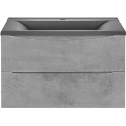 Тумба подвесная с раковиной Vincea Mia 80 см VMC-2MA800BT (раковина черная матовая VCB-3M800B), бетон фото 