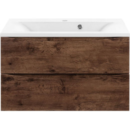 Тумба подвесная с раковиной Vincea Mia 80 см VMC-2MA800RW (раковина белая VCB-3M800W), тёмное дерево фото 