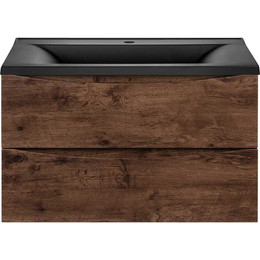 Тумба подвесная с раковиной Vincea Mia 80 см VMC-2MA800RW (раковина черная матовая VCB-3M800B), тёмное дерево фото 