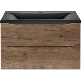 Тумба подвесная с раковиной Vincea Mia 80 см VMC-2MA800VO (раковина черная матовая VCB-3M800B), дуб винтаж фото 