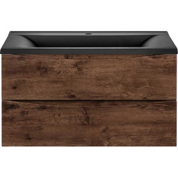Тумба подвесная с раковиной Vincea Mia 90 см VMC-2MA900RW (раковина черная матовая VCB-3M900B), тёмное дерево фото 