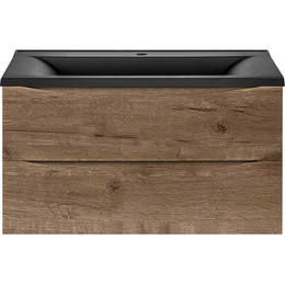 Тумба подвесная с раковиной Vincea Mia 90 см VMC-2MA900VO (раковина черная матовая VCB-3M900B), дуб винтаж фото 