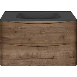 Тумба подвесная с раковиной Vincea Paola 80 см VMC-2P800VO (раковина черная VCB-2VP800B), дуб винтаж фото 