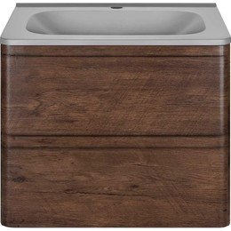 Тумба подвесная с раковиной Vincea Vico 60 см VMC-2V600RW (раковина серая VCB-2VP600G), тёмное дерево фото 