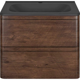 Тумба подвесная с раковиной Vincea Vico 60 см VMC-2V600RW (раковина черная VCB-2VP600B), тёмное дерево фото 