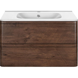 Тумба подвесная с раковиной Vincea Vico 80 см VMC-2V800RW (раковина белая VCB-2VP800W), тёмное дерево фото 