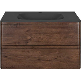 Тумба подвесная с раковиной Vincea Vico 80 см VMC-2V800RW (раковина черная VCB-2VP800B), тёмное дерево фото 