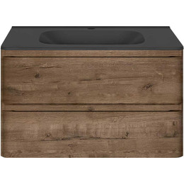 Тумба подвесная с раковиной Vincea Vico 80 см VMC-2V800VO (раковина черная VCB-2VP800B), дуб винтаж фото 