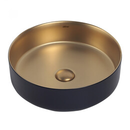 Раковина-чаша Abber Bequem 40 см AC2109BG, золото матовое/черный фото 