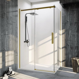 Душевое ограждение Veconi Rovigo 130x90 см RV070G-13090-01-C4, золото/прозрачное фото 