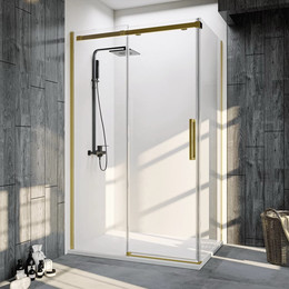 Душевое ограждение Veconi Rovigo 140x100 см RV070G-140100-01-C4, золото/прозрачное фото 