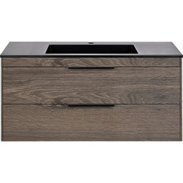 Тумба подвесная с раковиной Vincea Chiara 2D 100 см VMC-2C2100RO (раковина VCB-13100B), тёмный дуб фото 