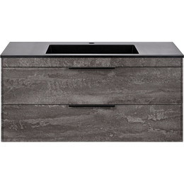 Тумба подвесная с раковиной Vincea Chiara 2D 100 см VMC-2C2100GS (раковина VCB-13100B), цвет черный фото 