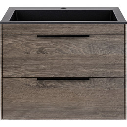 Тумба подвесная с раковиной Vincea Chiara 2D 60 см VMC-2C2600RO (раковина VCB-13600B), тёмный дуб фото 