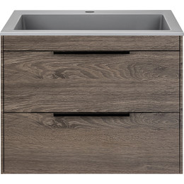 Тумба подвесная с раковиной Vincea Chiara 2D 60 см VMC-2C2600RO (раковина VCB-13600G), тёмный дуб фото 