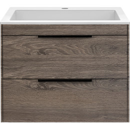 Тумба подвесная с раковиной Vincea Chiara 2D 60 см VMC-2C2600RO (раковина VCB-13600W), тёмный дуб фото 