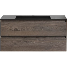 Тумба подвесная с раковиной Vincea Luka 100 см VMC-2L100RO (раковина VCB-13100B), тёмный дуб фото 