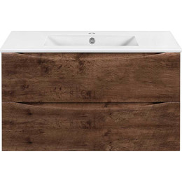 Тумба подвесная с раковиной Vincea Mia Slim 90 см VMC-2MC900S1RW, темное дерево фото 
