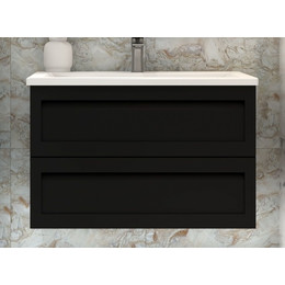 Тумба подвесная с раковиной Art&Max AM-Platino-1000-2C-SO-NM-Cer 100 см, чёрный матовый фото 