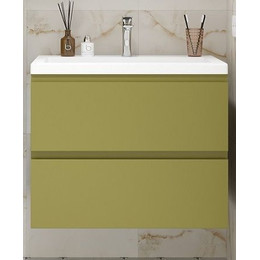 Тумба подвесная с раковиной Art&Max AM-Bianchi-750-2C-SO-OM 75 см, эмаль оливковый матовый, Цвет фасада: зелёный фото 