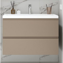 Тумба подвесная с раковиной Art&Max AM-Bianchi-900-2C-SO-CM 90 см, эмаль капучино матовый, Цвет фасада: бежевый фото 