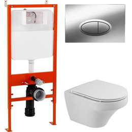 Инсталляция Belbagno BB026 с подвесным безободковым унитазом Cezares Duet (кнопка смыва хром глянцевый) фото 