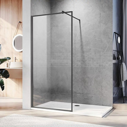 Душевая перегородка Veconi Korato 110 см KR81GR-110-01-C8 (стекло 8 мм) с кронштейном в комплекте, графит/прозрачное фото 