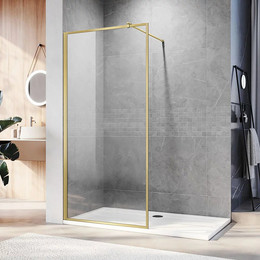 Душевая перегородка Veconi Korato 70 см KR81G-70-01-C8 (стекло 8 мм) с кронштейном в комплекте, золото/прозрачное фото 