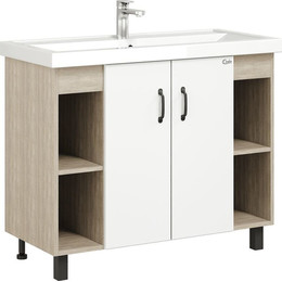 Тумба напольная с раковиной Onika Тимбер 100 см 110011, белый матовый/дуб сонома фото 