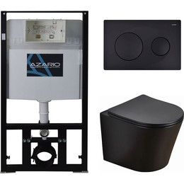 Инсталляция с подвесным безободковым унитазом Azario Teramo AZ-8010-1000+AZ-053E-R-MB SP+AZ-8200-0013, черный матовый, Цвет производителя: чёрный матовый фото 