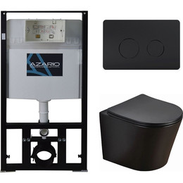 Инсталляция с подвесным безободковым унитазом Azario Teramo AZ-8010-1000+AZ-053E-R-MB SP+AZ-8200-0087/AZ-P57-0190, черный матовый фото 