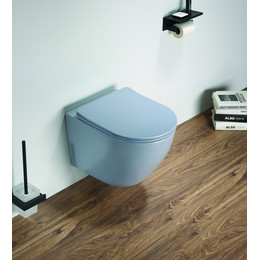 Унитаз подвесной CeramaLux Rimless 2197MHL с крышкой микролифт, голубой матовый, Цвет производителя: синий фото 