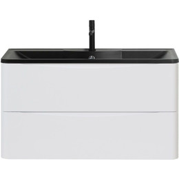 Тумба подвесная с раковиной BelBagno ACQUA-1000-2C-SO-BL 100 см, Bianco Lucido (раковина BB1000/455-LV-ART-ALR-NERO), Цвет фасада: Bianco Lucido Nero фото 