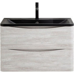 Тумба подвесная с раковиной BelBagno ACQUA-1000-2C-SO-RVB 100 см, Rovere Vintage Bianco (раковина BB1000/455-LV-ART-ALR-NERO), Цвет фасада: Rovere Vintage Bianco Nero фото 